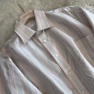 男士桑蚕丝长袖衬衫商务休闲条纹硬领塔夫绸真丝2026新款男装衬衣