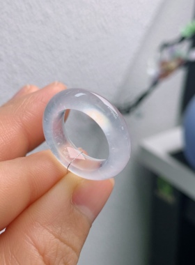 9圈口缅甸天然翡翠A货高冰白钢戒指A1219#