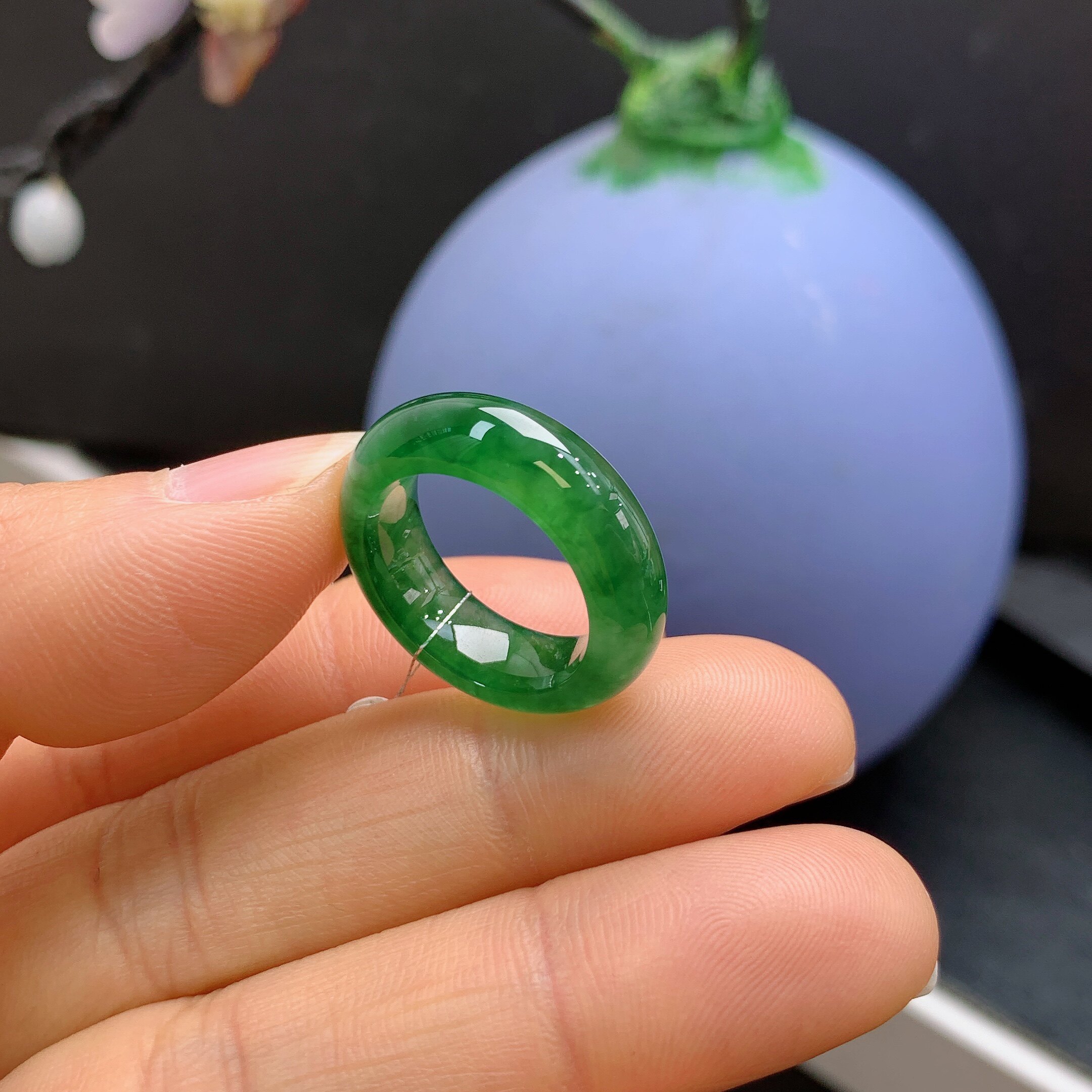 10圈口缅甸天然翡翠A货冰满绿戒指413#