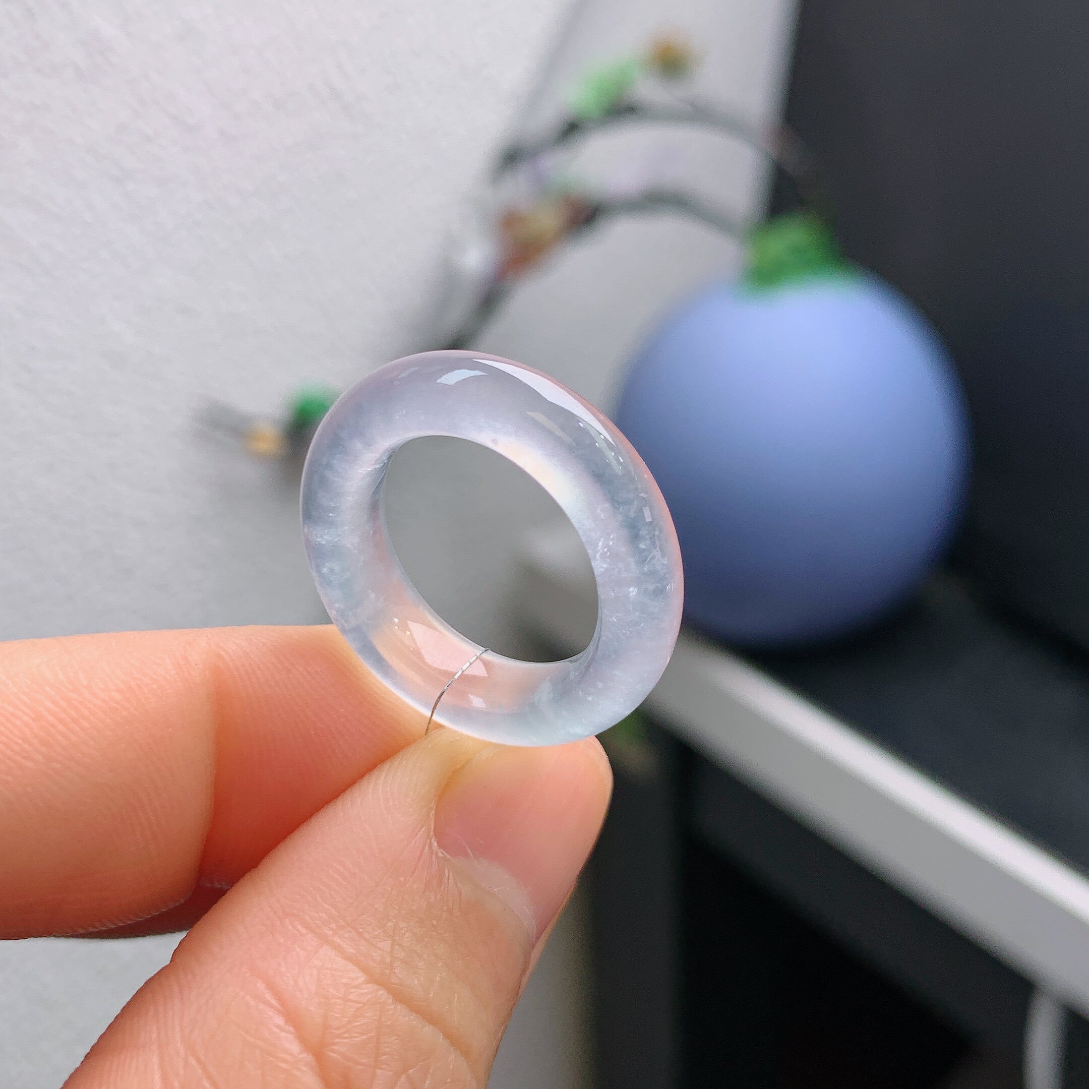 11圈口缅甸天然翡翠A货高冰白冰起钢戒指HQ310#