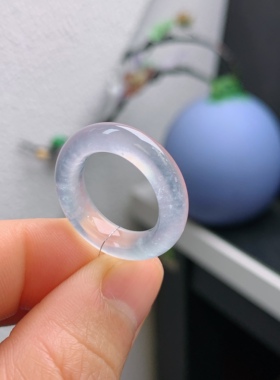 11圈口缅甸天然翡翠A货高冰白冰起钢戒指HQ310#