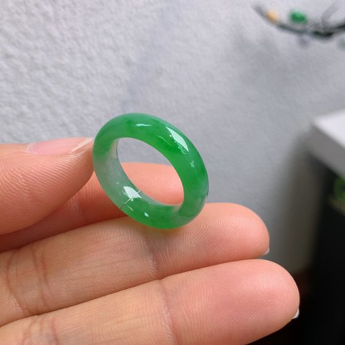 12圈口缅甸天然翡翠A货冰阳绿戒指A91#