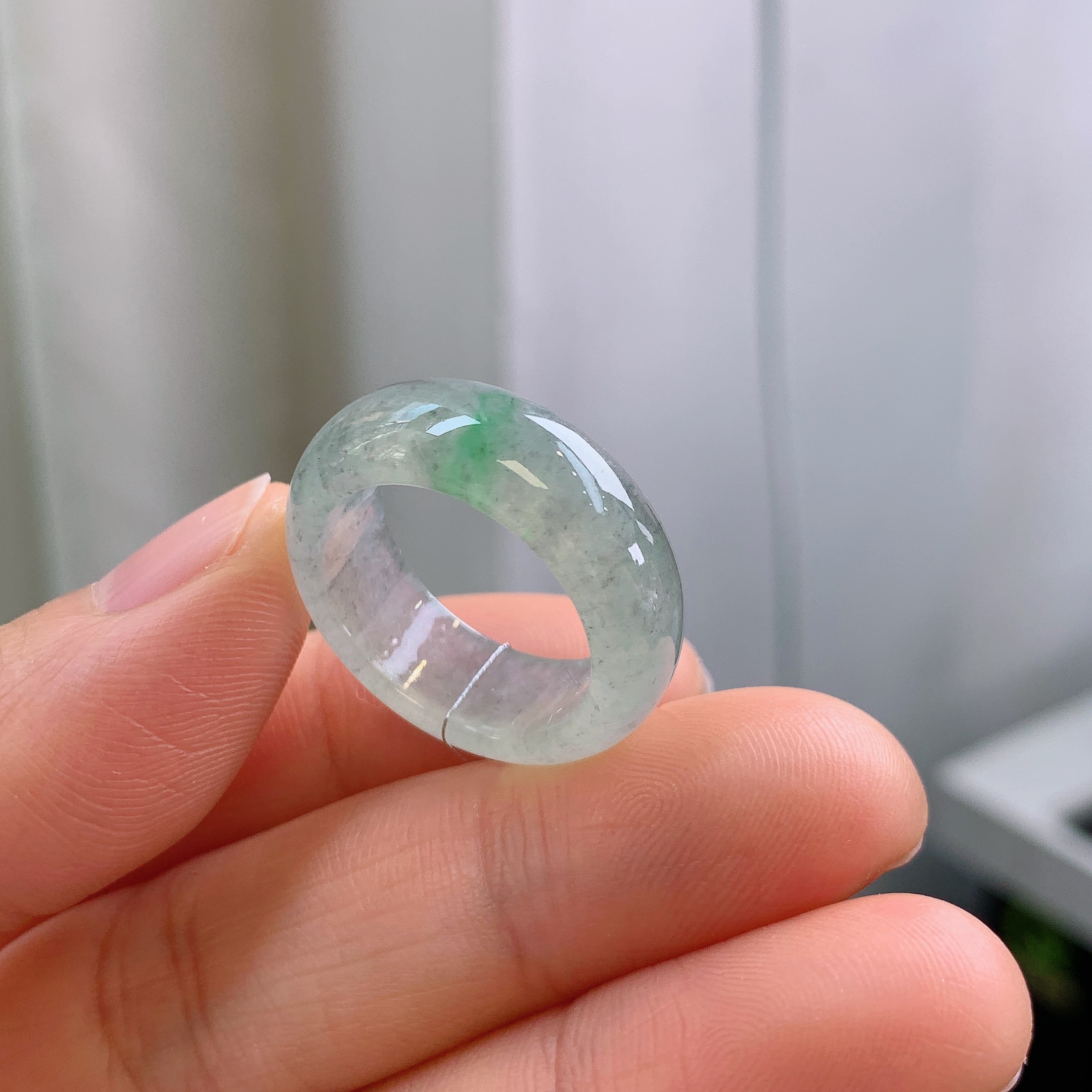 16-17圈口缅甸天然翡翠A货冰润乌鸡飘绿戒指A1155#