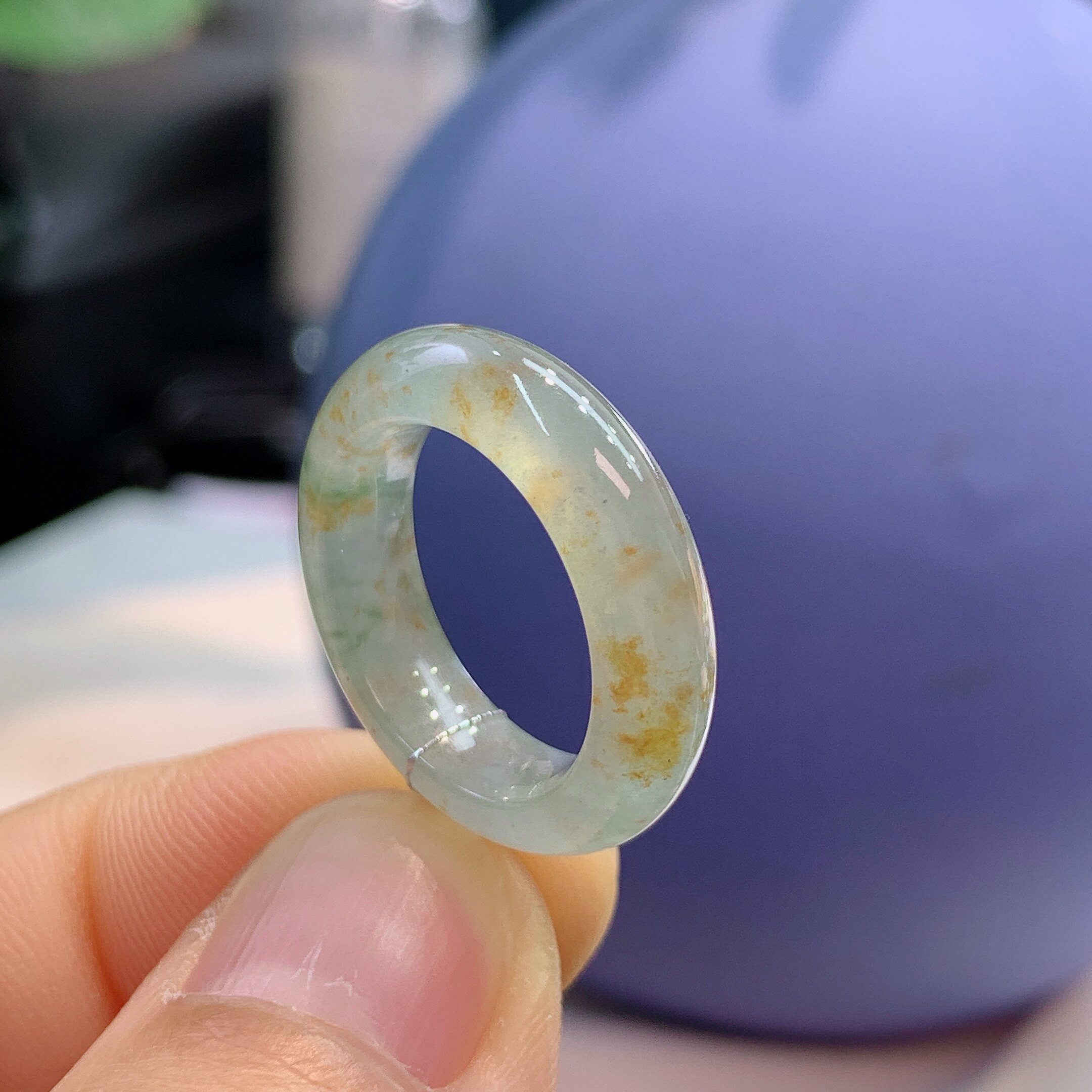 9-10圈口缅甸天然翡翠A货冰飘黄翡 桂花羔 戒指