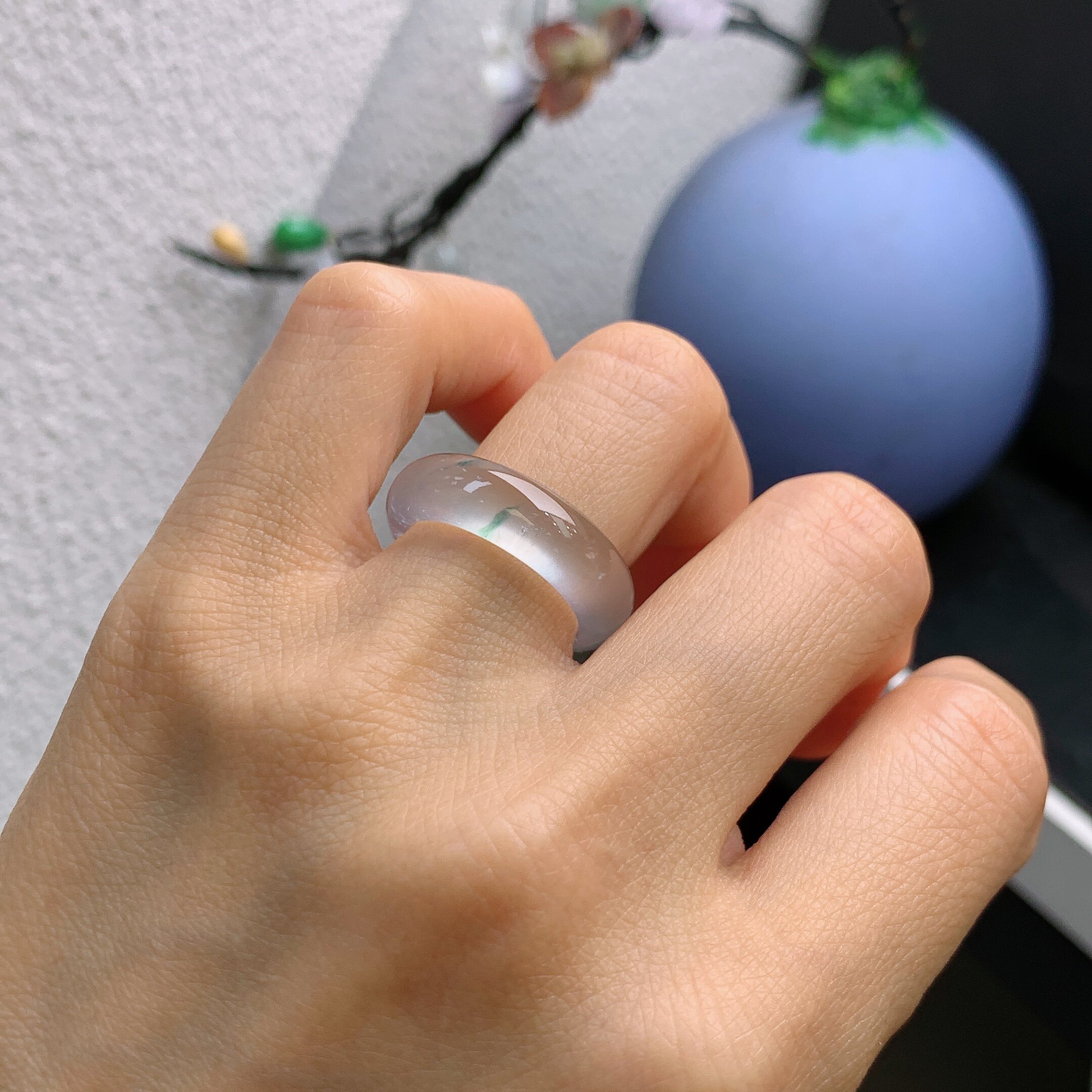 12圈口缅甸天然翡翠A货高冰玻璃种起钢戒指A1229#