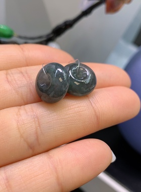 缅甸天然翡翠A货冰乌鸡平安扣一对A712