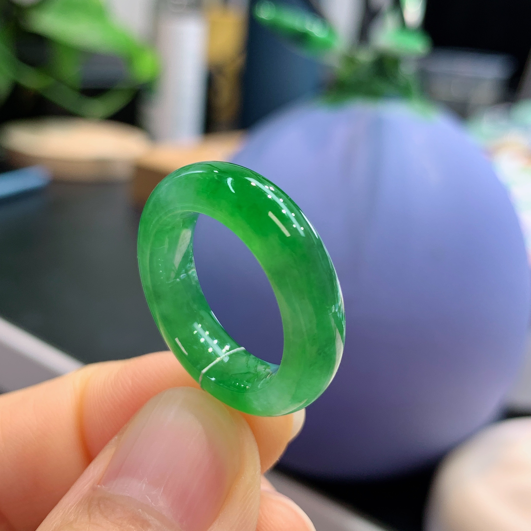 13-14圈口缅甸天然翡翠A货冰辣绿戒指A29#