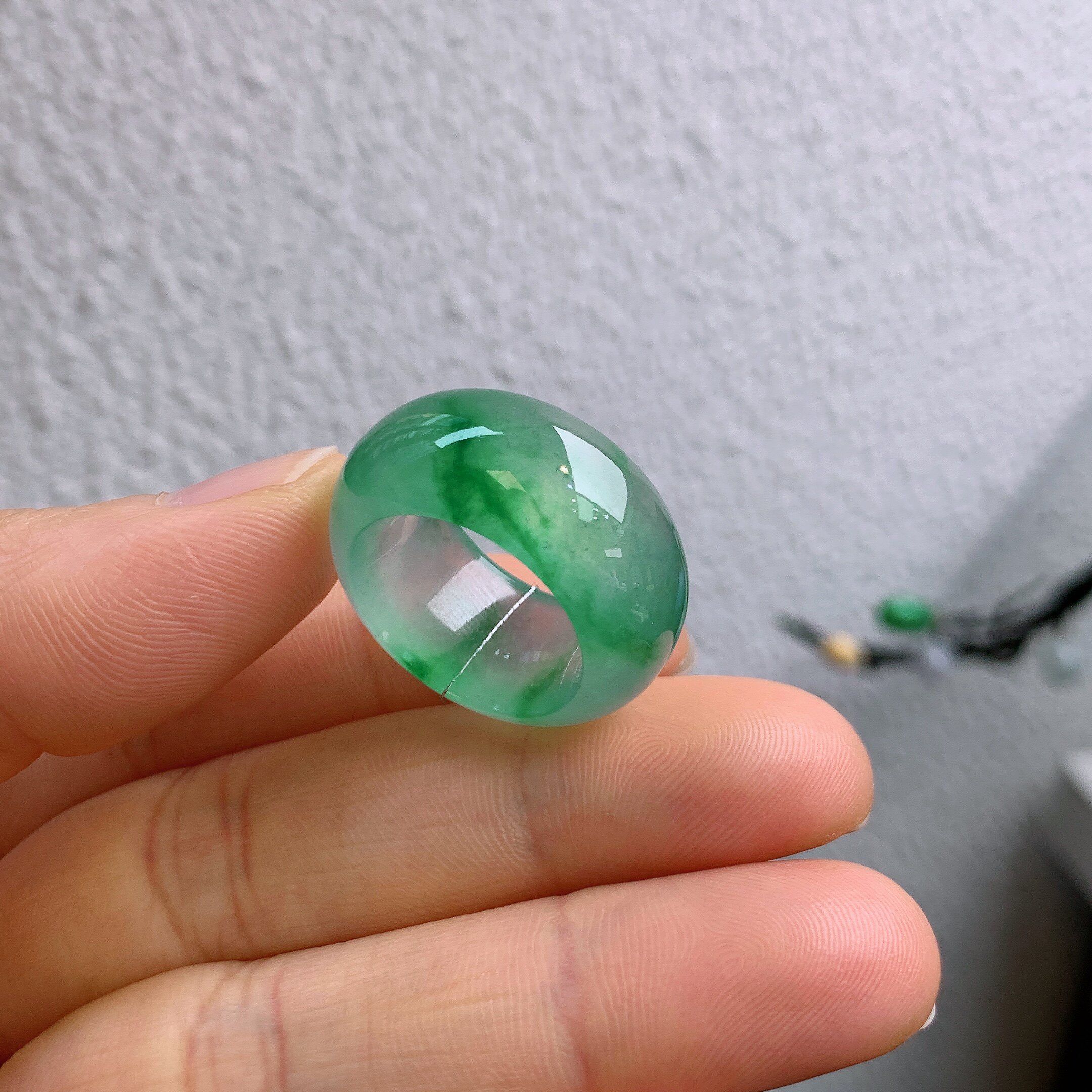 10-12圈口缅甸天然翡翠A货冰飘花宽版轮胎戒指HQ0429#