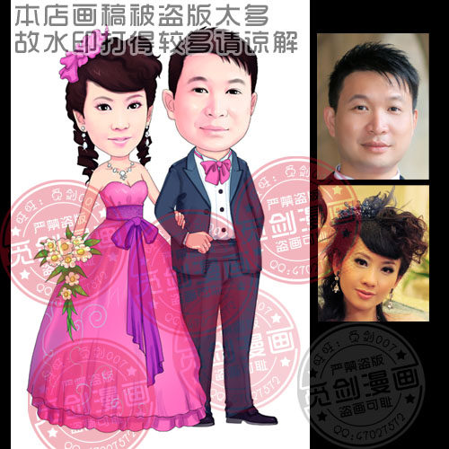 q版卡通漫画人形立牌kt板/情侣风格婚庆绘画/创意生日礼物设计