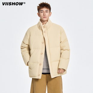 VIISHOW潮牌冬季拼接加厚立领棉服男女复古情侣宽松保暖百搭棉衣