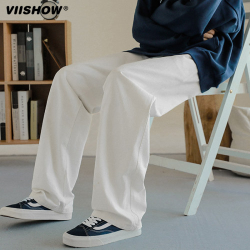 VISHOW纯棉裤子男春秋垂感日系直筒工装裤潮牌宽松男生休闲长裤潮