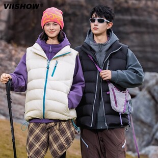 VIISHOW机能风拼接撞色拉链立领羽绒马甲男冬季时尚宽松百搭外套