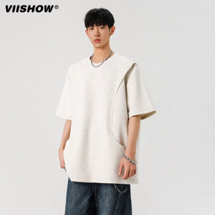 潮牌潮流宽松半袖 T恤男夏季 男生上衣 高街短袖 VIISHOW活页剪裁美式