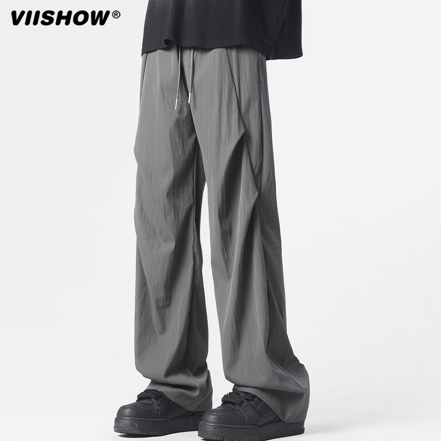 VIISHOW夏季轻薄褶皱伞兵裤男生美式复古宽松休闲直筒运动冲锋裤