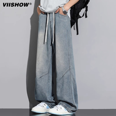 VIISHOW美式弯刀牛仔裤男夏薄款直筒宽松工装休闲裤潮流复古裤子