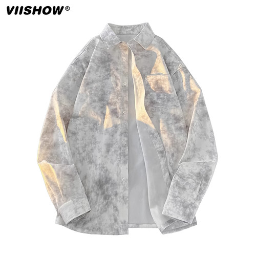 VIISHOW扎染男款长袖衬衫春季新款美式高街痞帅衬衣小众外套男