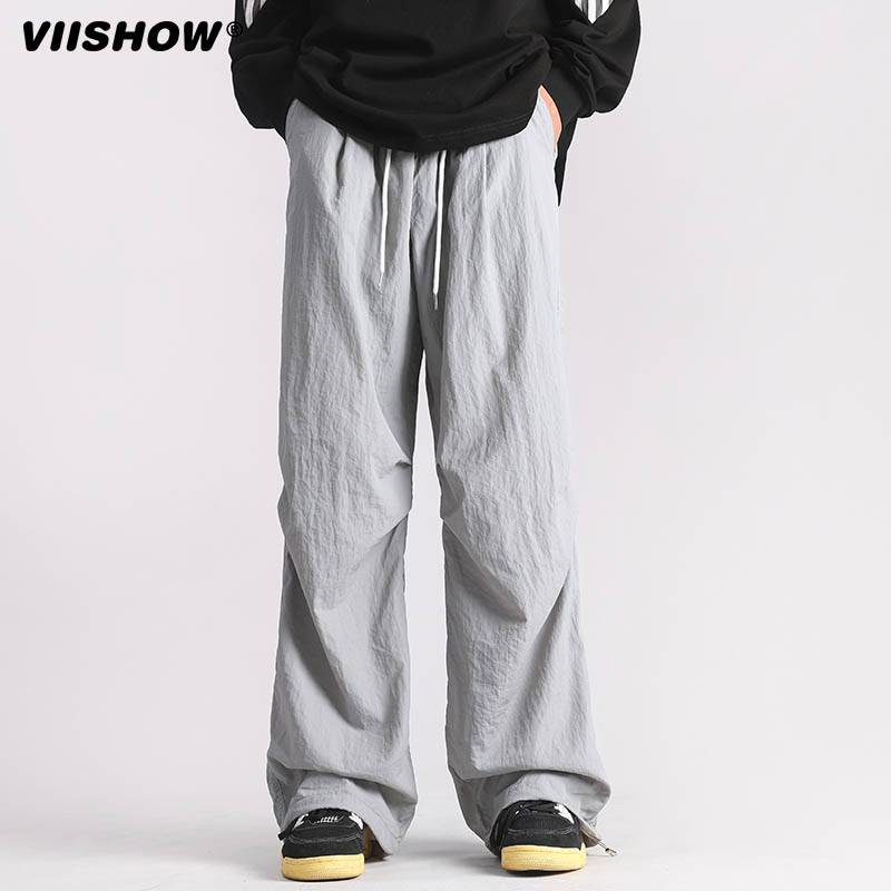 VIISHOW夏冰丝休闲多巴胺风冲锋长裤男款休闲宽松哈伦阔腿工装裤