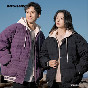 VIISHOW冬季90白鸭绒假两件连帽羽绒服男女复古潮牌情侣保暖外套