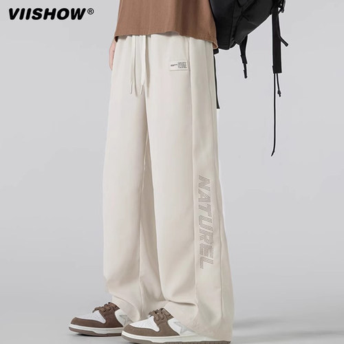 VIISHOW夏季薄款冰丝垂感休闲裤男美式运动宽松百搭情侣直筒长裤