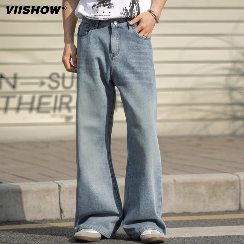VIISHOW莱赛尔天丝牛仔裤男2025夏薄款宽松直筒浅色垂感阔腿长裤