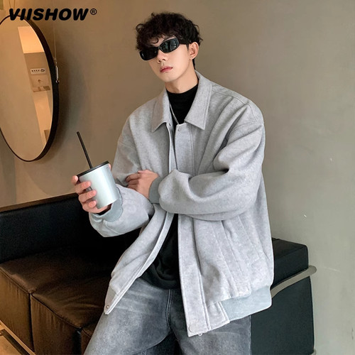 VIISHOW美式解构毛呢外套男2024新款冬季复古痞帅宽松男翻领夹克