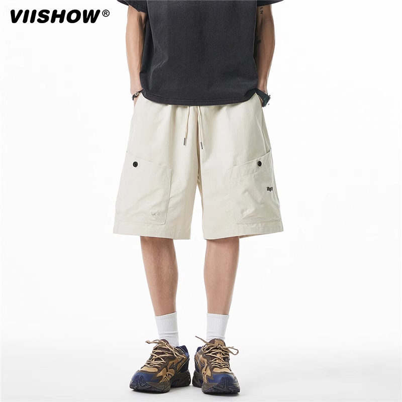 VIISHOW日系复古多口袋工装短裤男女潮牌阿美咔叽宽松直筒五分裤