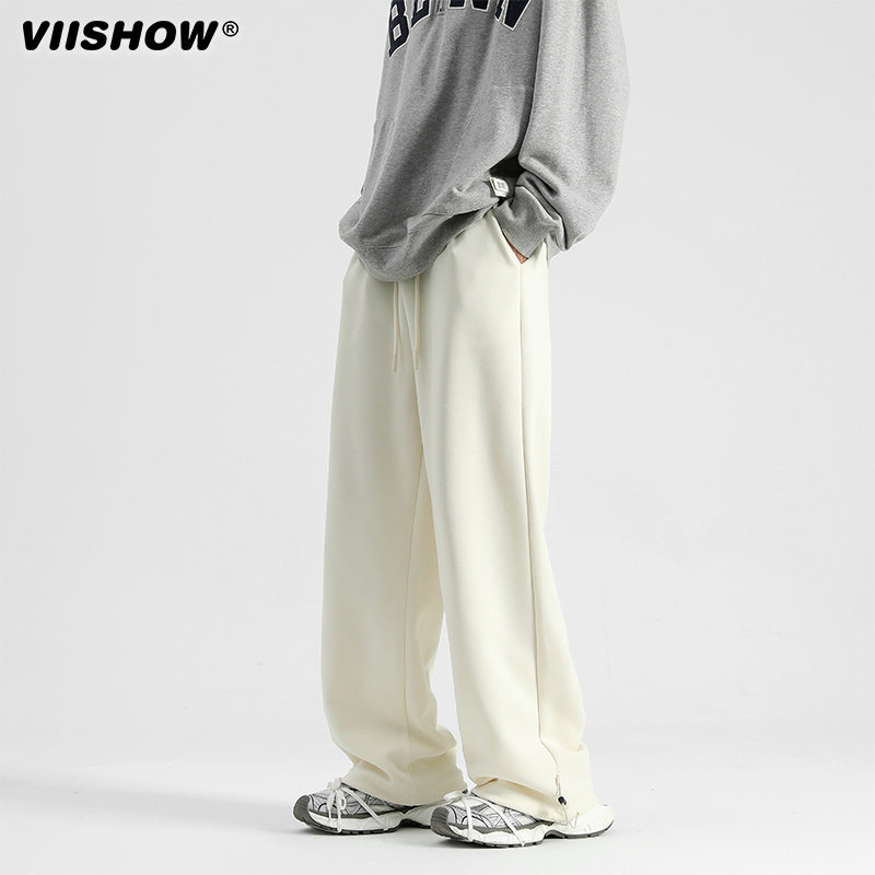 VISHOW直筒阔腿运动卫裤男士夏季新款可束脚休闲宽松垂感拖地裤