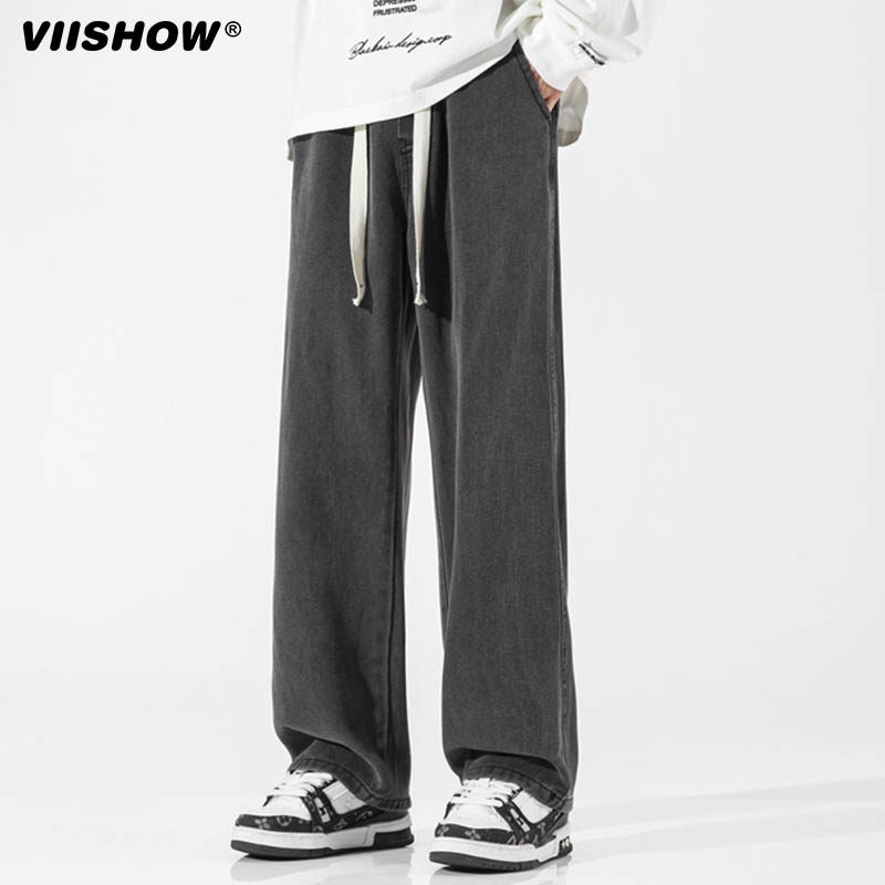 VISHOW原色牛仔裤男士宽松垂感阔腿直筒裤潮流简约纯色休闲长裤,男装,牛仔裤,淘宝优惠券,粉丝福利购,淘宝优惠卷
