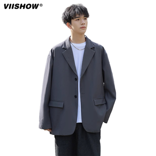 VIISHOW秋季潮牌新款便服单西平驳领西装男情侣宽松休闲西服外套