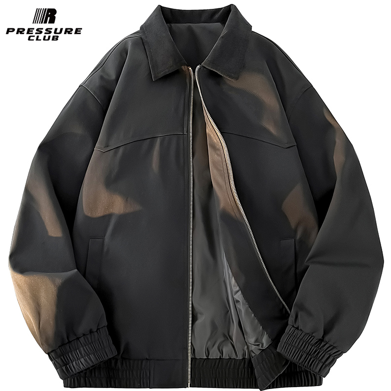 PRESSURE美式复古拼接撞色基础简约休闲宽松底特律夹克外套男女