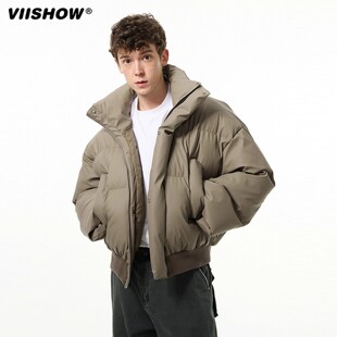 VIISHOW美式复古立领棉服男款冬季加厚保暖短款潮PU皮面包服外套