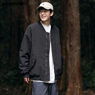 新品 VIISHOW刺绣拼色棉衣男两面穿日系复古秋冬季 潮牌宽松外套