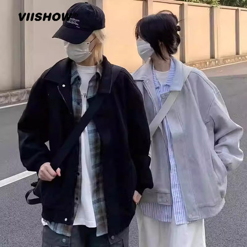 VIISHOW春秋季潮牌美式毛呢外套男复古痞帅宽松翻领夹克JC2181636