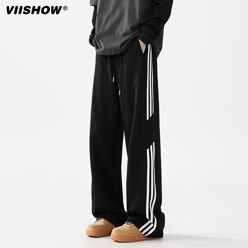 VIISHOW条纹裤子男士春秋季宽松男生运动裤2024新款休闲长裤直筒