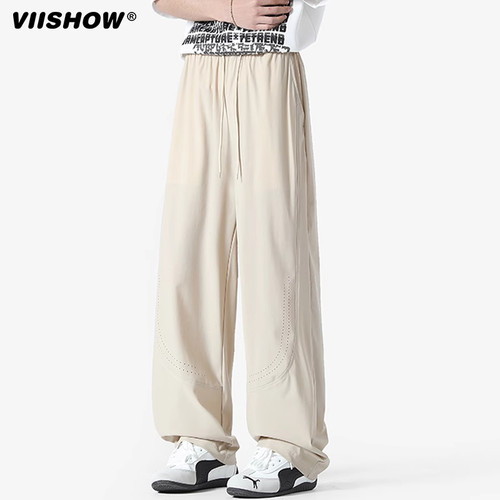 VIISHOW美式垂感休闲裤男2025年夏季薄款凉感宽松直筒阔腿长裤子