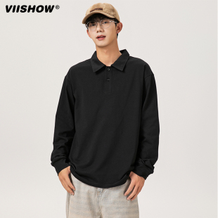 VIISHOW潮牌复古简约纯色长袖 街头宽松百搭情侣卫衣 POLO衫 男秋季