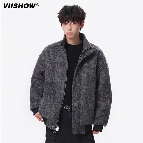 VIISHOW老钱风短款毛呢夹克男冬季复古百搭上衣美式潮牌情侣外套