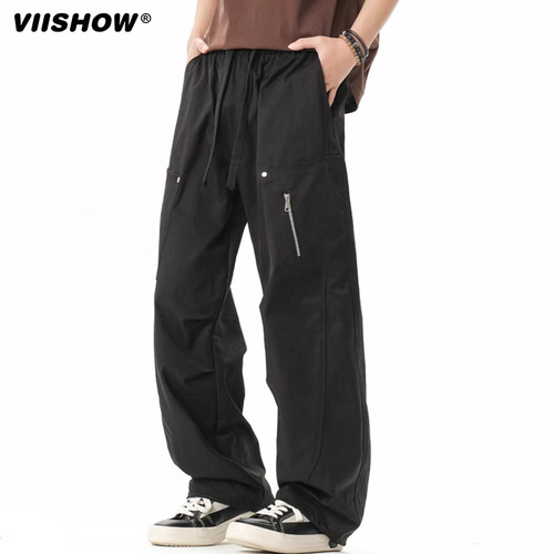 VIISHOW美式工装休闲裤男士2025夏季新款宽松阔腿直筒伞兵冲锋裤