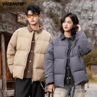 VIISHOW情侣款羽绒服男冬季假两件翻领工装外套男士冬装防寒上衣