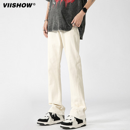 VIISHOW美式高街牛仔裤男夏季设计感微喇修身裤子高级感显瘦直筒