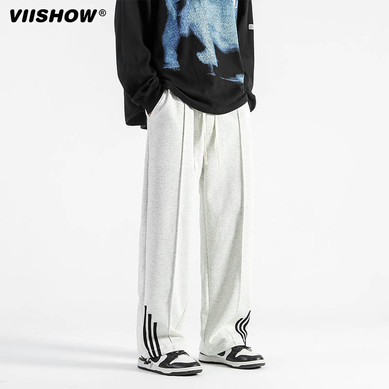 VISHOW复古潮牌直筒纯色运动卫裤男生夏季新款宽松百搭休闲长裤