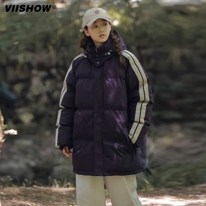 VIISHOW新款棉衣男休闲外套冬季连帽拼色潮流时尚条纹保暖棉服