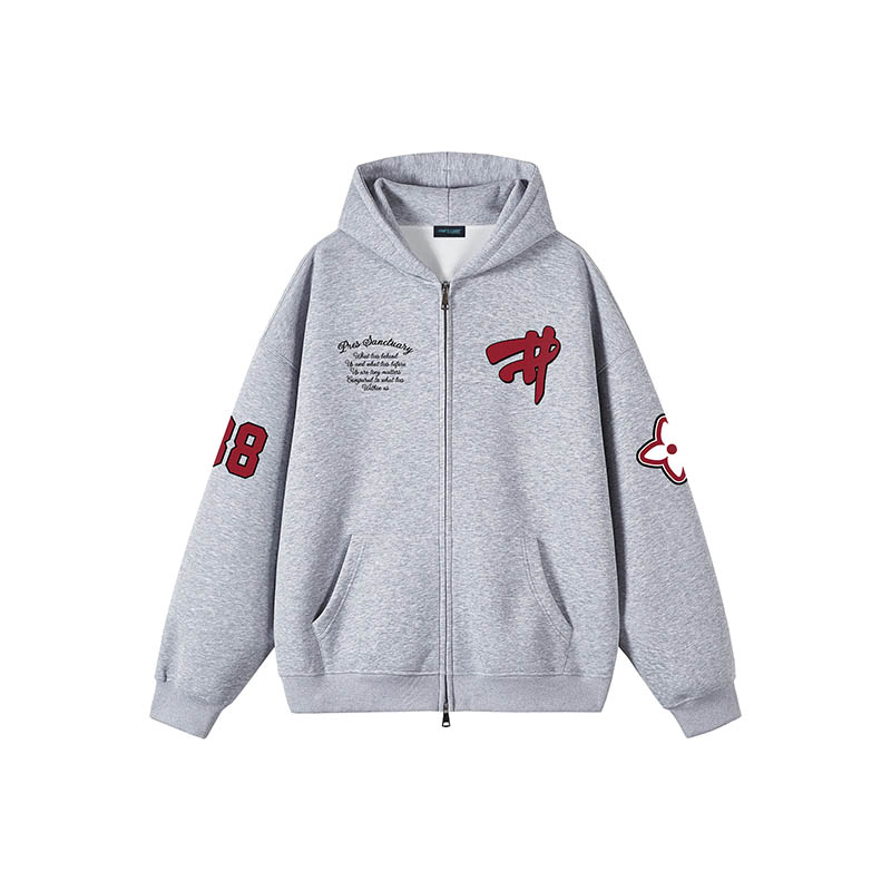 PRESSURE美式嘻哈高街花朵字母logo印花休闲宽松落肩开衫卫衣男女