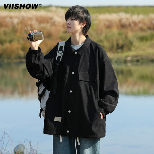 VIISHOW翻领衬衫夹克男2024新款秋季潮流宽松百搭时尚工装外套K