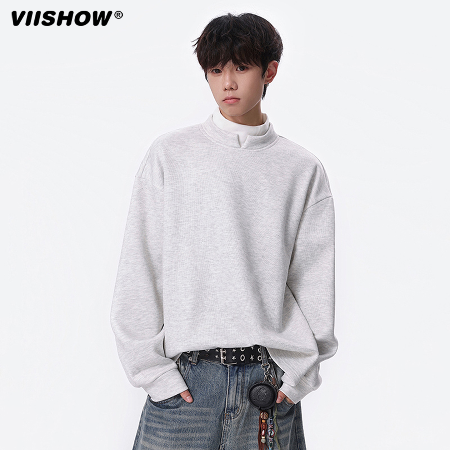 VIISHOW德绒卫衣男士2025秋季新款青少年简约百搭休闲亨利领外套