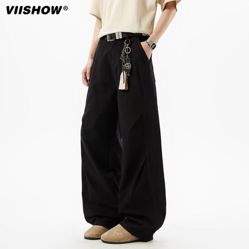 VIISHOW美式弯刀休闲裤男生2026年春季潮牌宽松直筒阔腿高街长裤