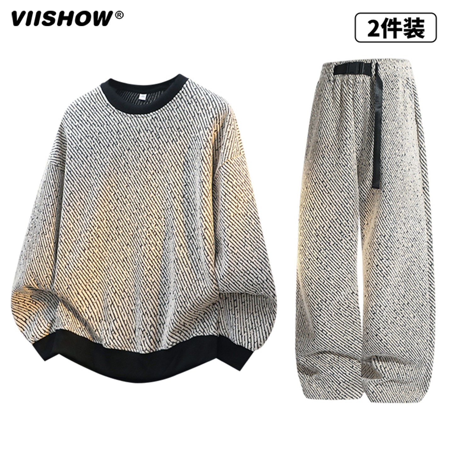 VIISHOW美式休闲运动套装男2025新款春秋新款假两件卫衣两件套男,男装,时尚套装,淘宝优惠券,粉丝福利购,淘宝优惠卷