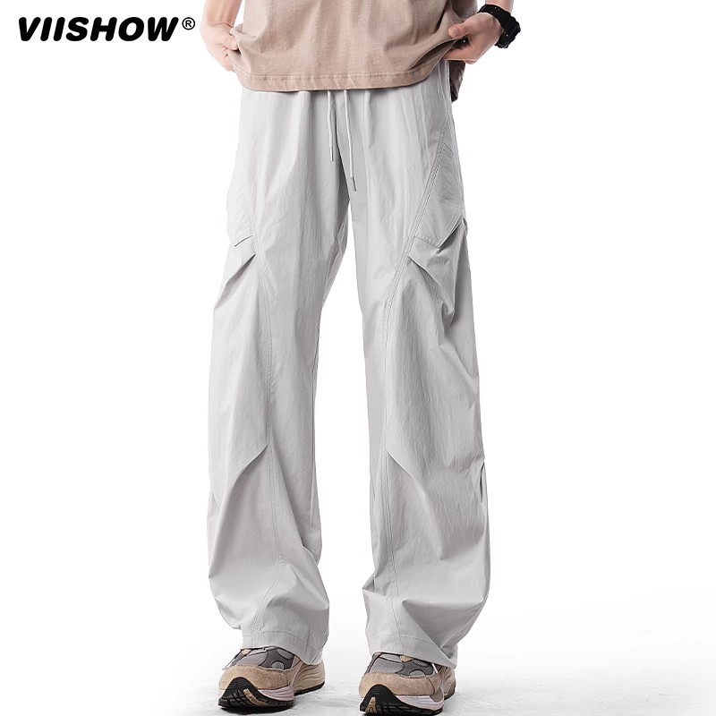 VIISHOW速干工装裤男款夏季冰丝阔腿运动伞兵裤子宽松直筒休闲裤