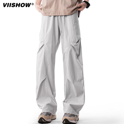 VIISHOW速干工装裤男款夏季冰丝阔腿运动伞兵裤子宽松直筒休闲裤