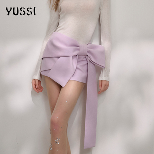 香芋紫蝴蝶结半身裙女绝美飘带包臀裙a字短裙子 YUSSI2026春夏新款